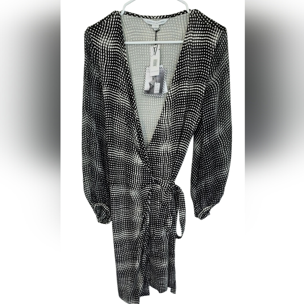 NWT DVF Diane Von Furstenberg SIGOURNEY Silk  Wrap Dress Optic Plaid Size 10